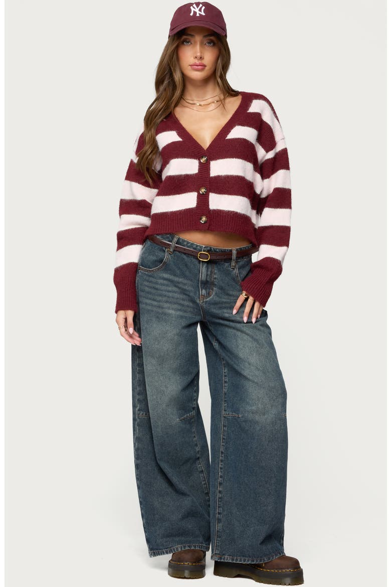 Kaz Stripe V-Neck Cardigan, Alternate, color, BURGUNDY