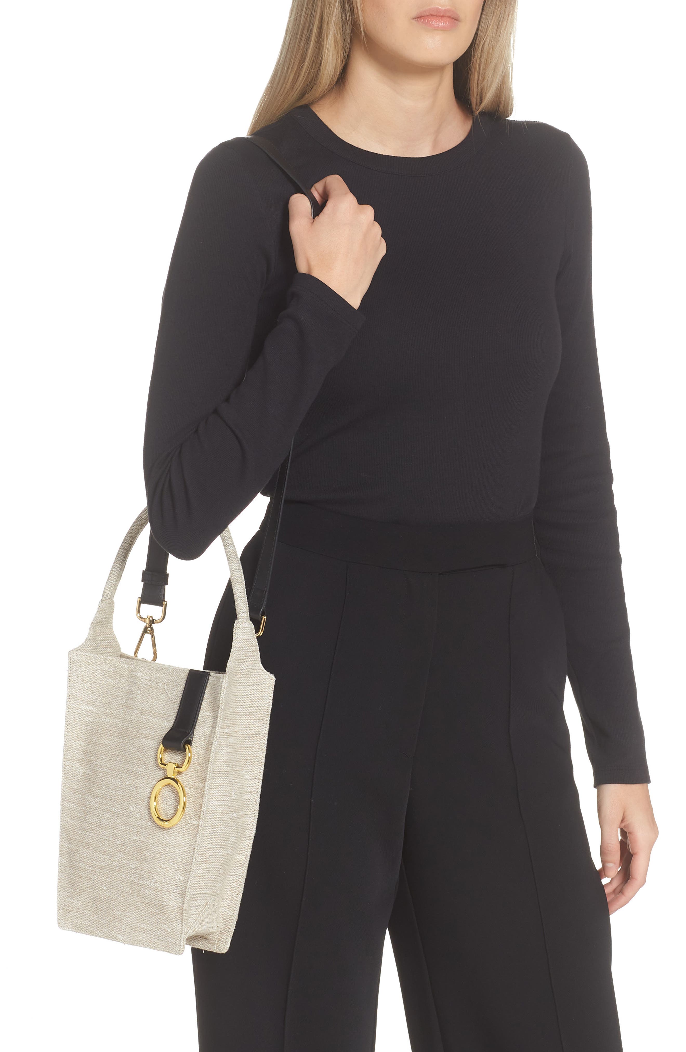 Vavvoune Mishe Linen & Leather Crossbody Bag, Alternate, color, 