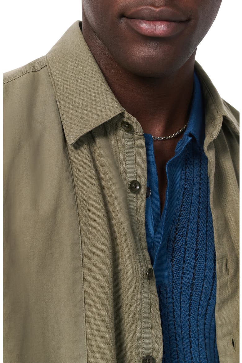 Dalton Mixed Media Patchwork Short Sleeve Button-Up Shirt, Alternate, color, BURNT OLIVE