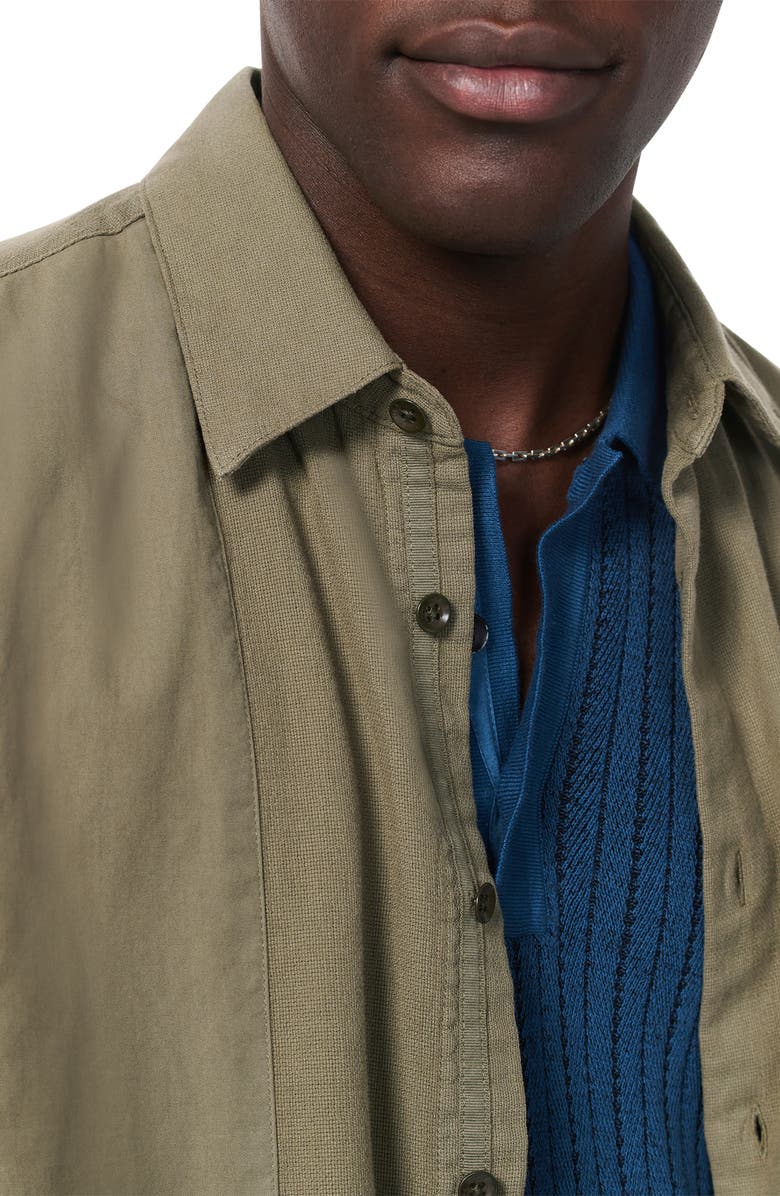 rag & bone Dalton Mixed Media Patchwork Short Sleeve Button-Up Shirt, Alternate, color, Burnt Olive