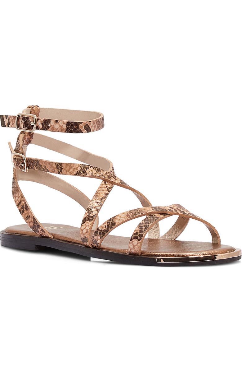 PAIGE Thea Snakeskin Embossed Ankle Strap Sandal, Main, color, Bronze Multi