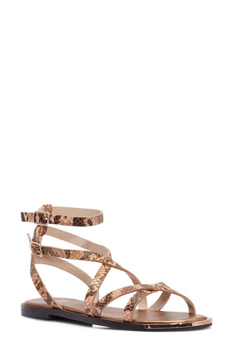 Thea Snakeskin Embossed Ankle Strap Sandal (Women)