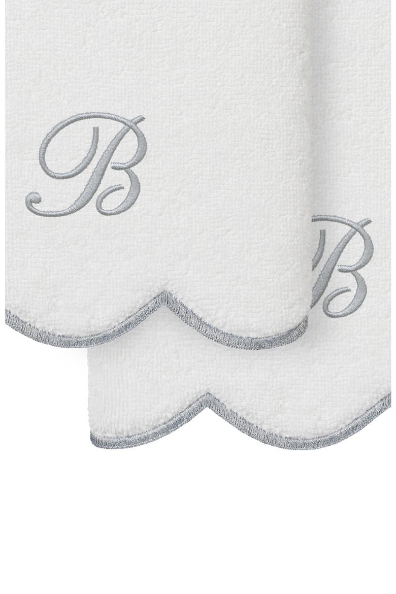 Scallop Personalized Monogram 2-Piece Hand Towel Set, Alternate, color, WHITE/ GRAY B