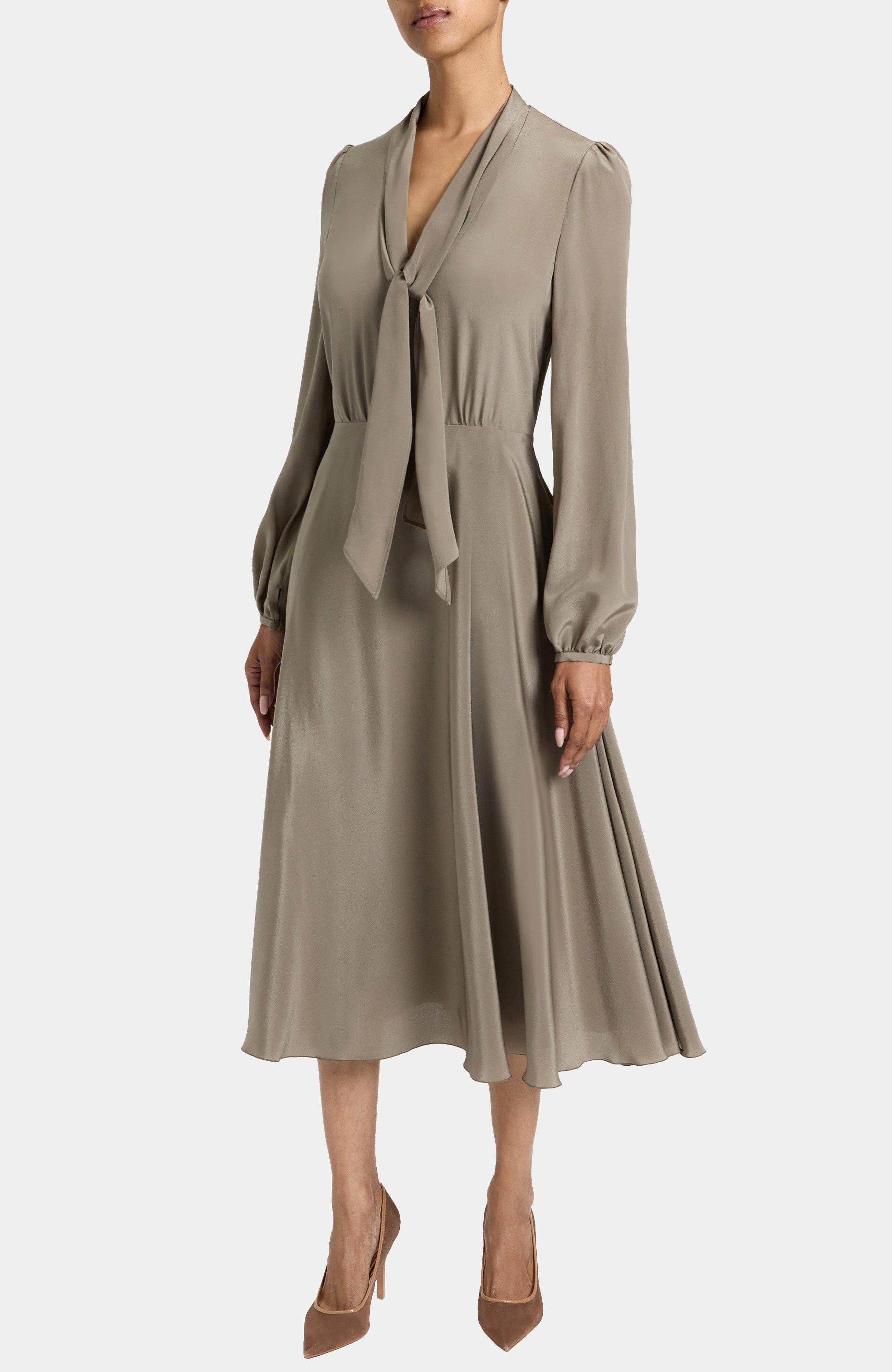 Jenn Silk Tie Neck Midi Dress - image 2