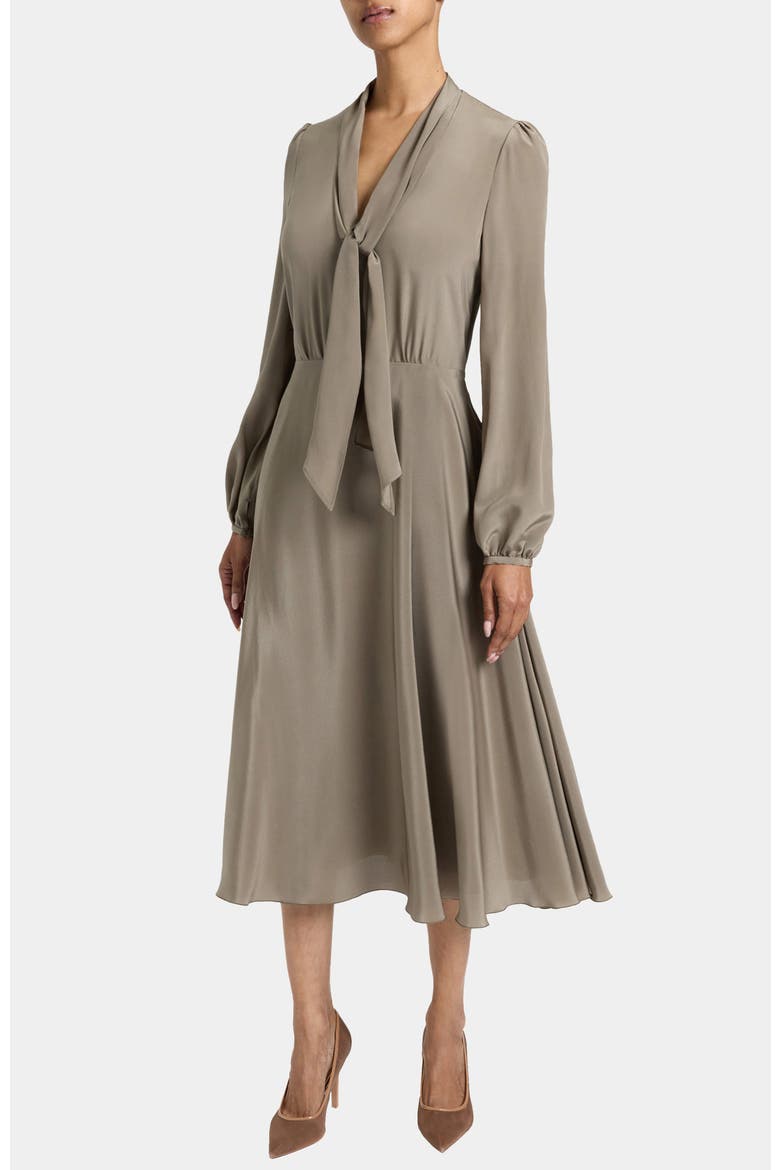 Jenn Silk Tie Neck Midi Dress, Alternate, color, SAHARA
