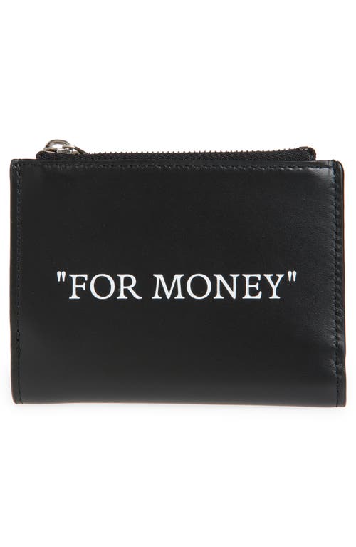 Off-white Quote Leather Bifold Zip Wallet In Black White