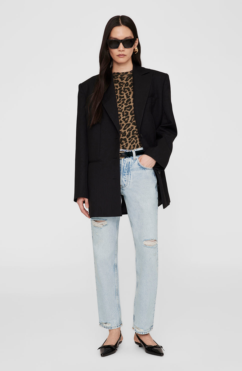 ANINE BING Avi Tee, Alternate, color, Black / Brown Leopard