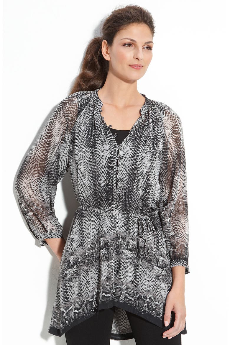 Laura Max Belted Print Tunic, Main, color, BLACK/ WHITE