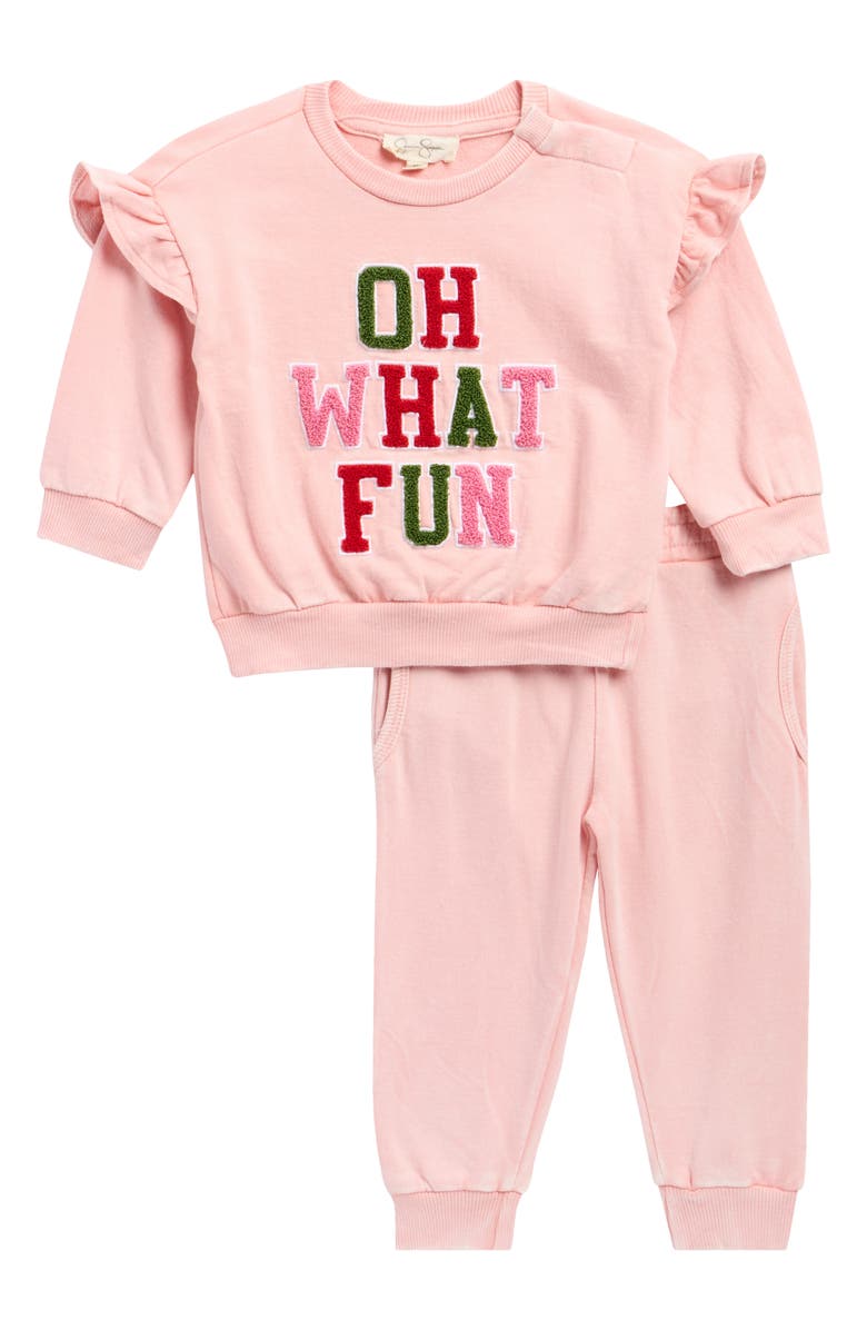 Jessica Simpson Oh What Fun French Terry Top & Joggers Set, Main, color, Light Pink