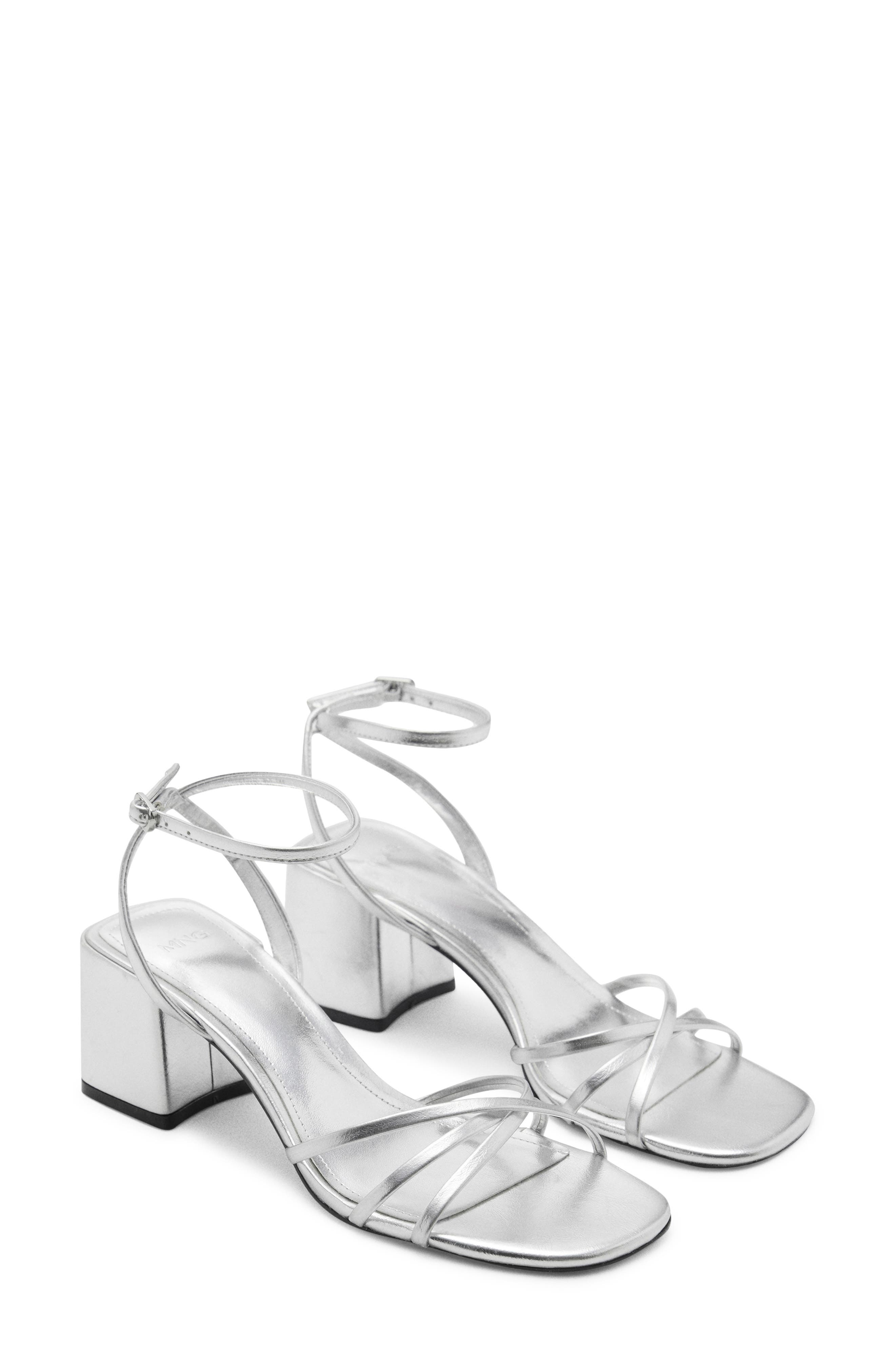 MANGO Ankle Strap Sandal, Main, color, Silver