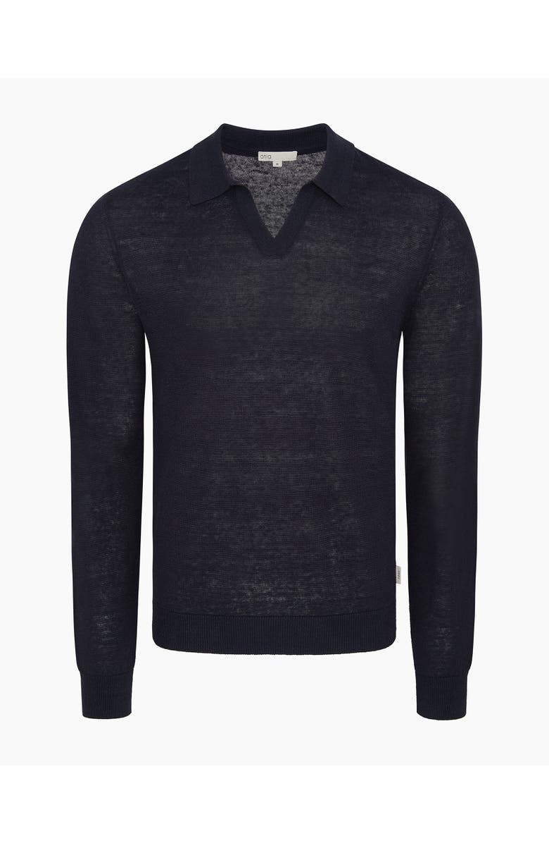 Onia Linen Johnny Polo Long Sleeve Sweater, Alternate, color, Midnight