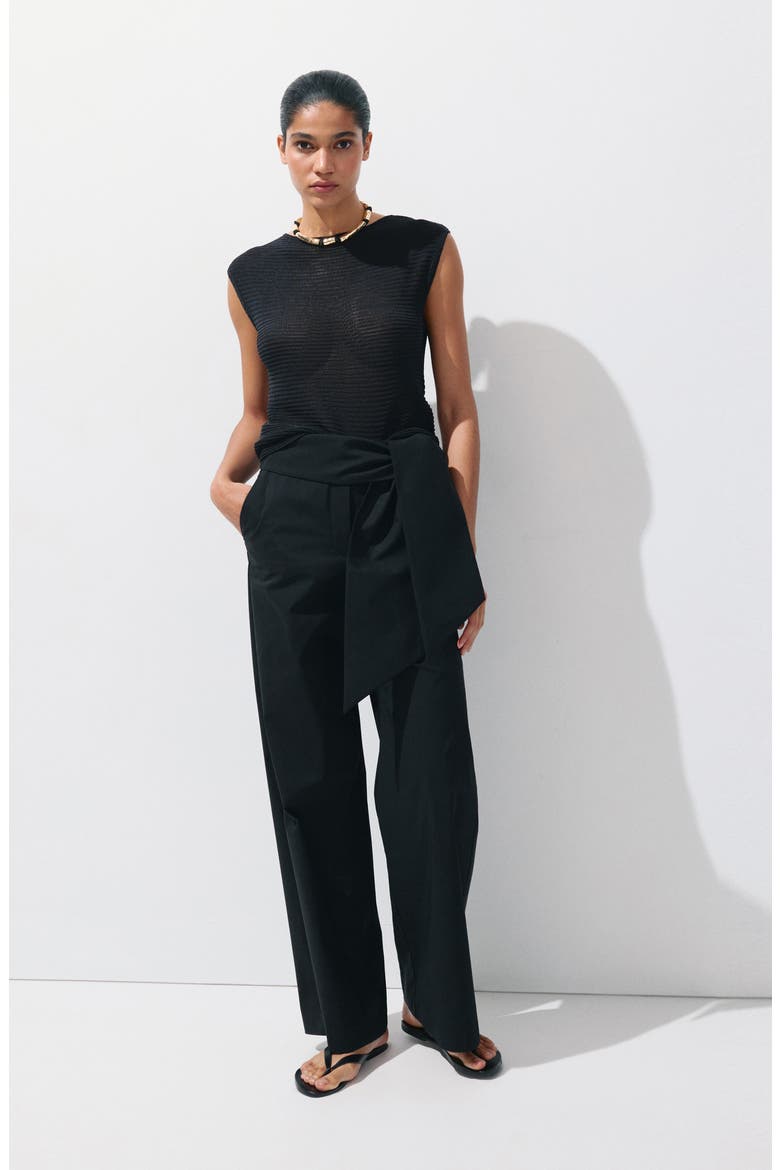 Bow Straight Leg Trousers, Alternate, color, BLACK