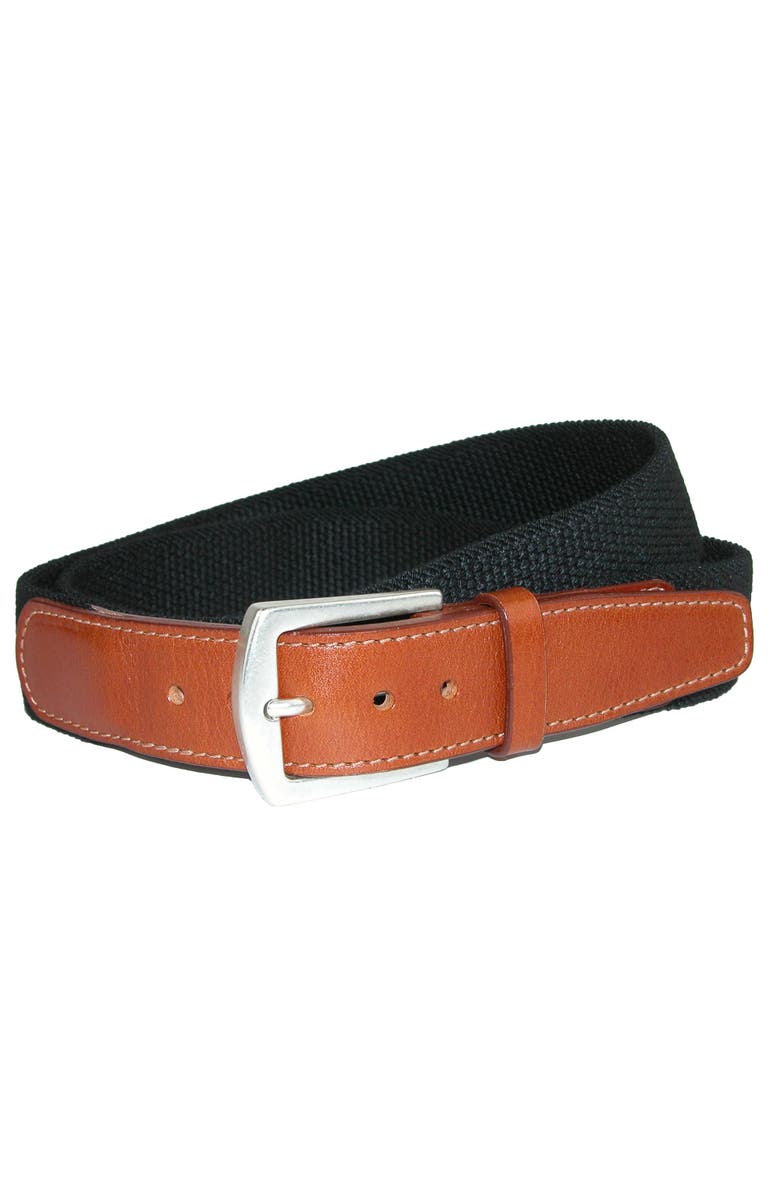 CrookhornDavis Men's Newport Pique Cotton Woven Elastic Belt, Main, color, Black