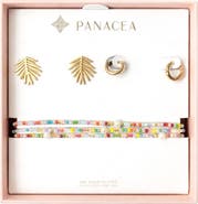 Panacea Palm Leaf Stud, Huggie Hoop Earrings & Beaded Stretch Bracelets Set