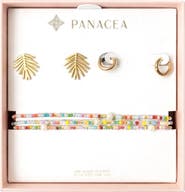 Panacea Palm Leaf Stud, Huggie Hoop Earrings & Beaded Stretch Bracelets Set