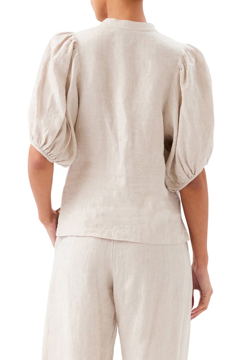 Karen Kane Puff Sleeve Linen Button-Up Top, Alternate, color, Oatmeal