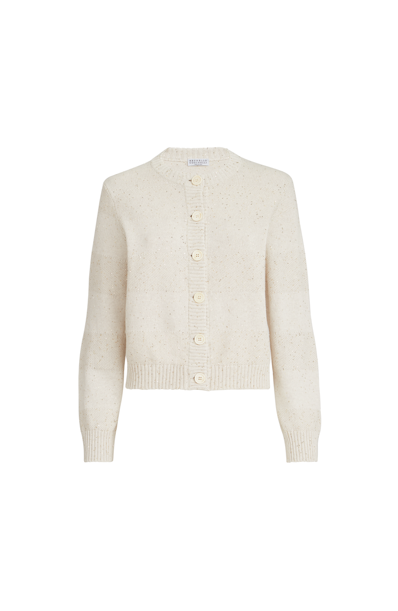 Brunello Cucinelli Cardigan with dazzling stripes, Alternate, color, Oat