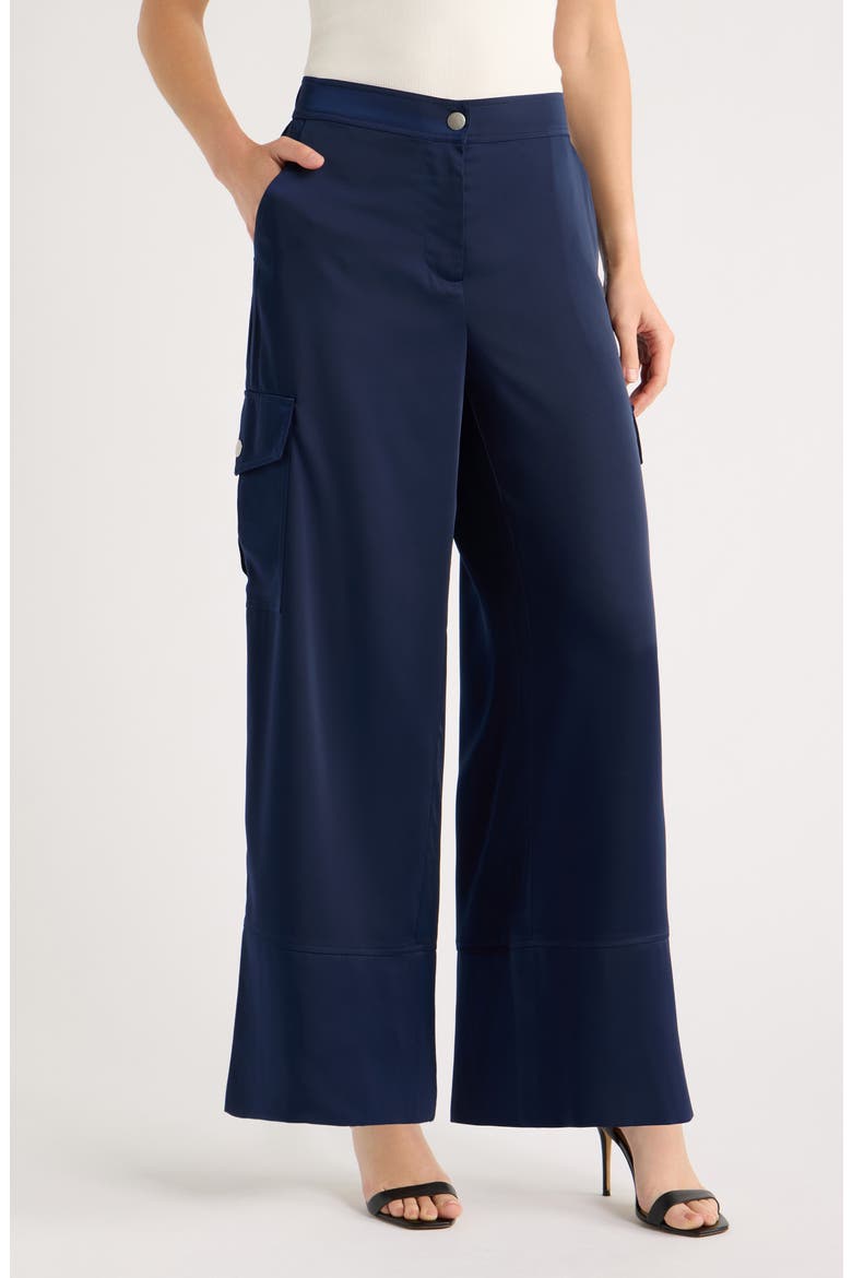 Wide Leg Bellows Pocket Trouser Pants, Main, color, EVENING BLUE