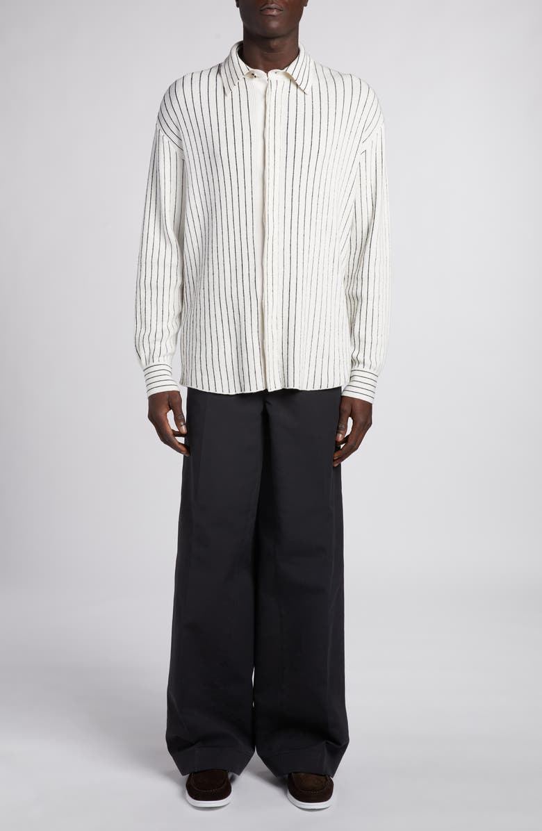 Bottega Veneta Pinstripe Rib Stitch Button-Up Shirt, Alternate, color, 