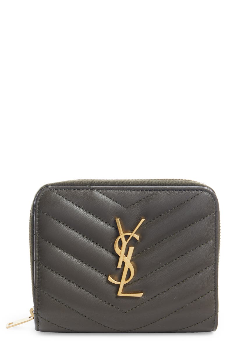 Saint Laurent Cassandre Leather Compact Wallet, Main, color, 