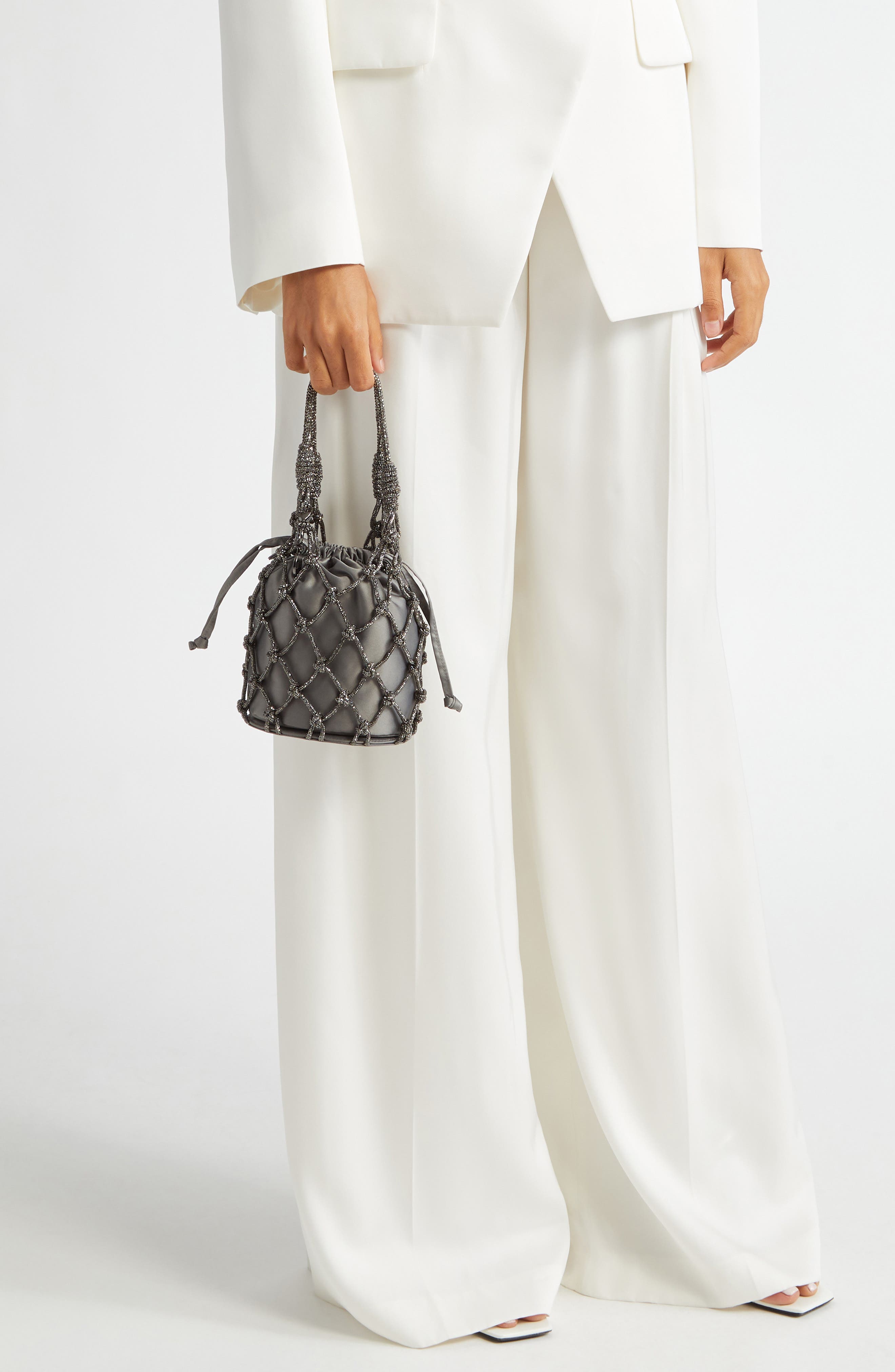 JUDITH LEIBER COUTURE Sparkle Net Pouch Bag, Alternate, color, Silver Hematite