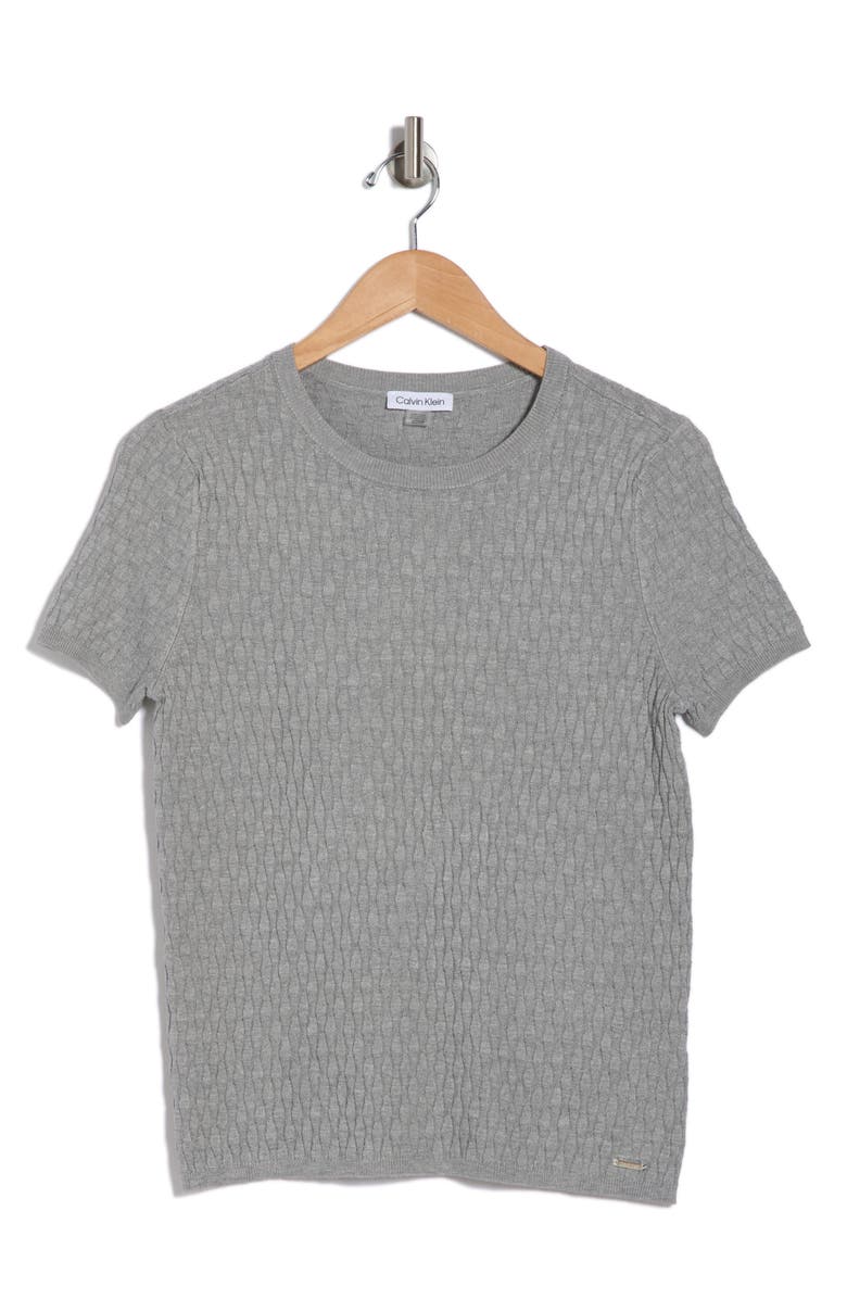 Calvin Klein Textured Short Sleeve Sweater, Alternate, color, Light Grey Heather