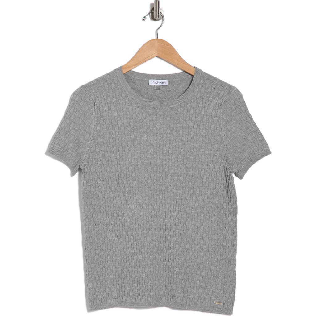 Shop Calvin Klein Textured Short Sleeve Sweater In Light Grey Heather