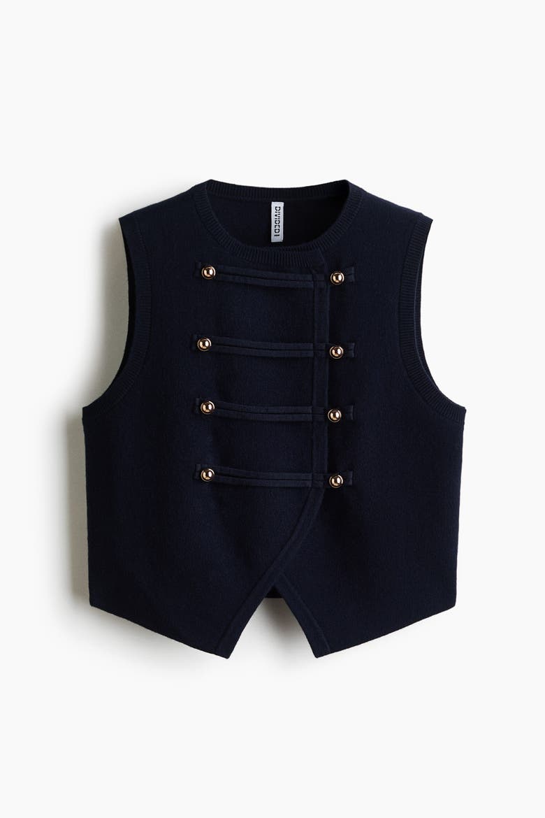 Double-Breasted Fine-Knit Vest, Main, color, Navy blue