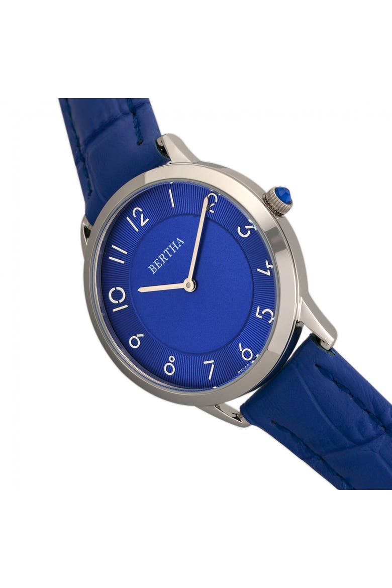 Abby Swiss Leather-Band Watch, Alternate, color, Silver/Blue