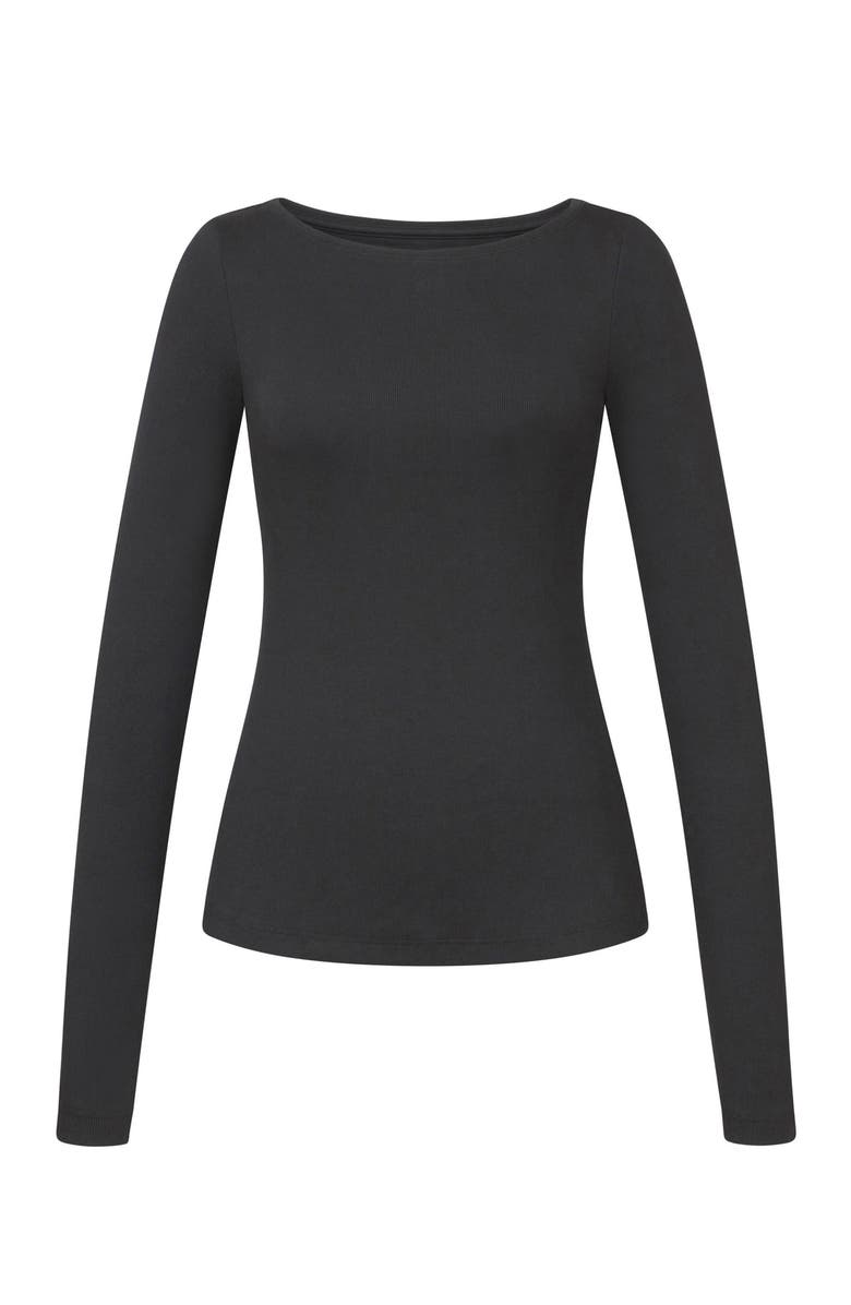 Losano Serene Rib Long Sleeve Top, Alternate, color, Black