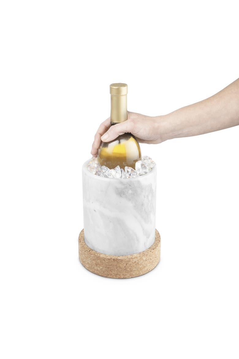Large Cork & Marble Wine Chiller, Natural Marble & Portuguese Cork, Alternate, color, White