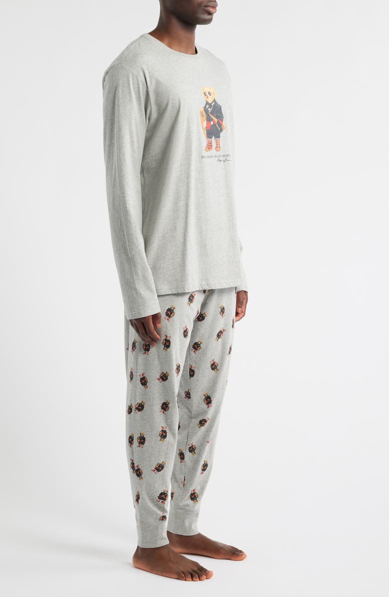 Polo Ralph Lauren Logo Bear Pajamas, Alternate, color, Andover Heather