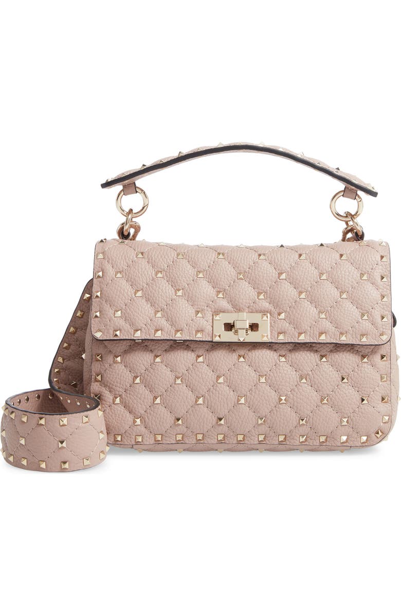 Valentino Garavani Spike Up Matelassé Calfskin Leather Shoulder Bag, Main, color,