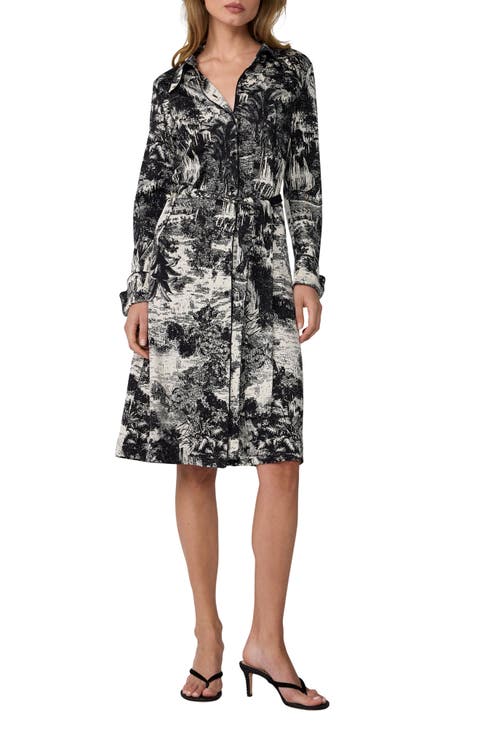 Diane Toile Print Long Sleeve Jersey Shirtdress