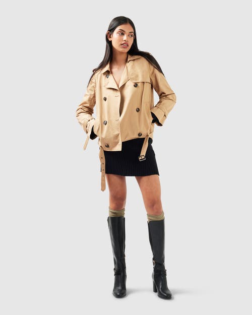 Belle & Bloom Cool Nights Cropped Trench Coat In Khaki
