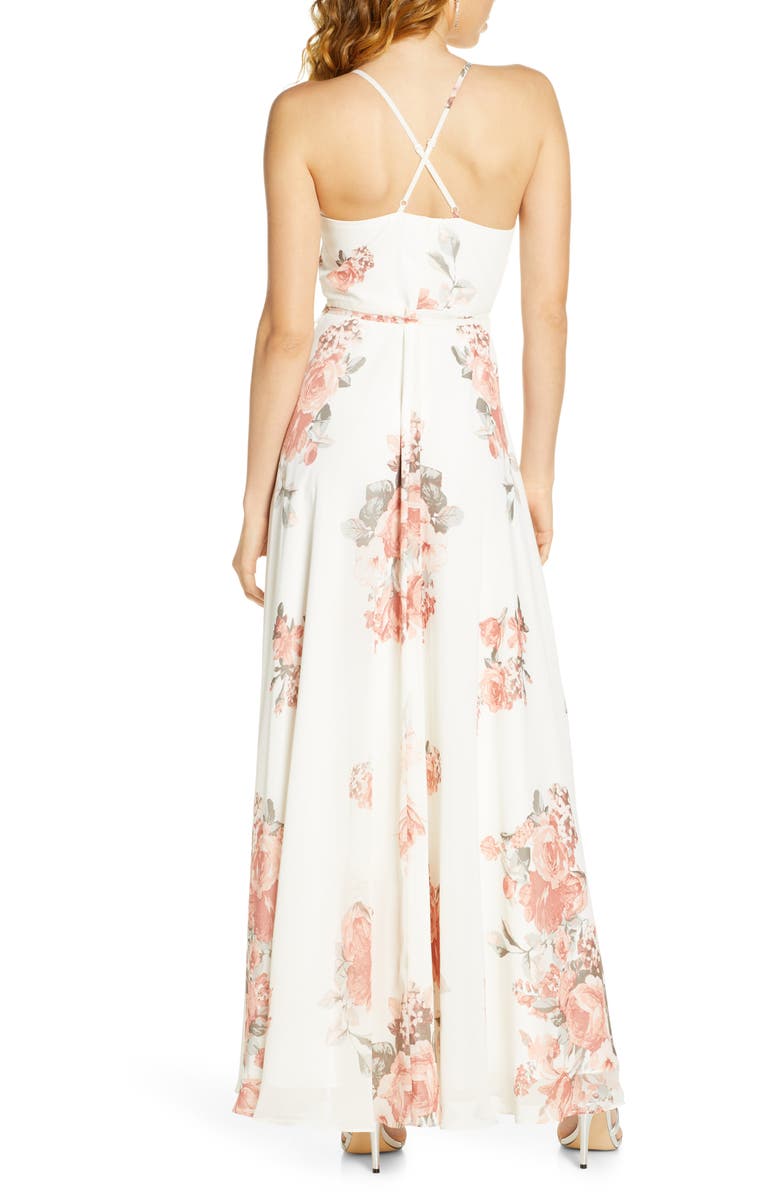 Lulus Elegantly Inclined Floral Print Wrap Gown, Alternate, color,