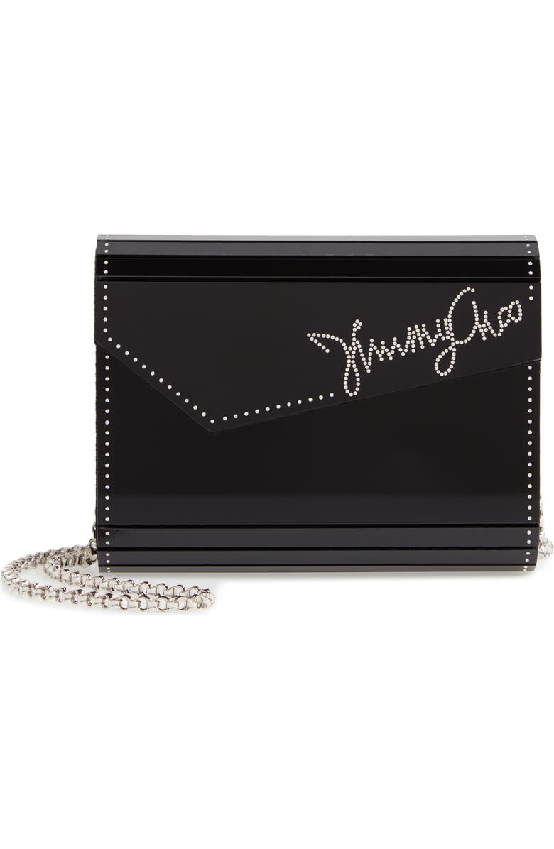 Jimmy Choo Candy Crystal Logo Clutch, Main, color,