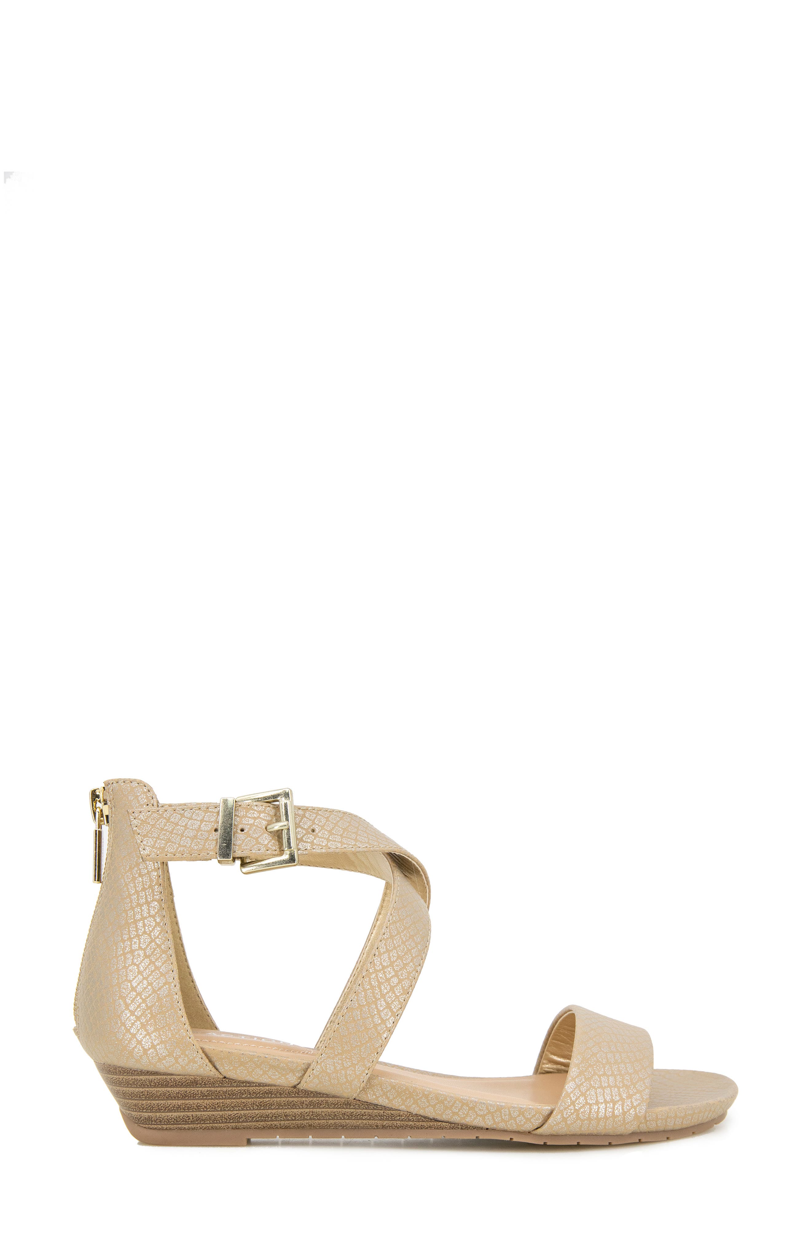 Kenneth Cole Reaction Great Cross Wedge Sandal, Alternate, color, Soft Gold Snake