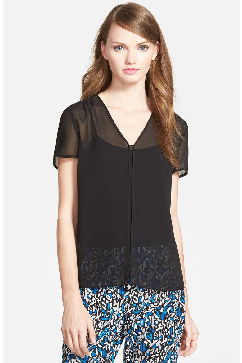 Gathered V-Neck Top, Main, color, BLACK