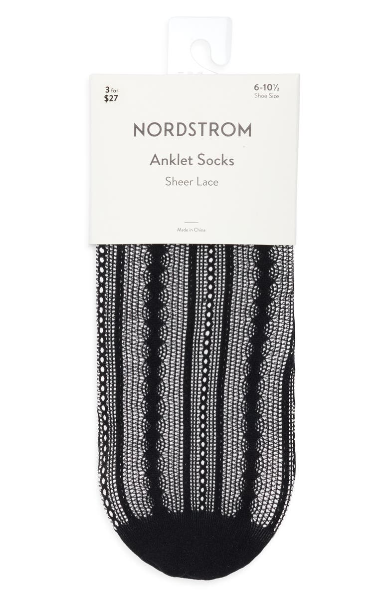 Nordstrom Sheer Lace Quarter Socks, Alternate, color, Black