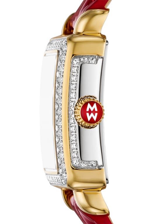 Michele Mini Deco Madison Special Edition Two-tone 18k Gold Plate Diamond Pavé Leather Strap Watch, In Multi