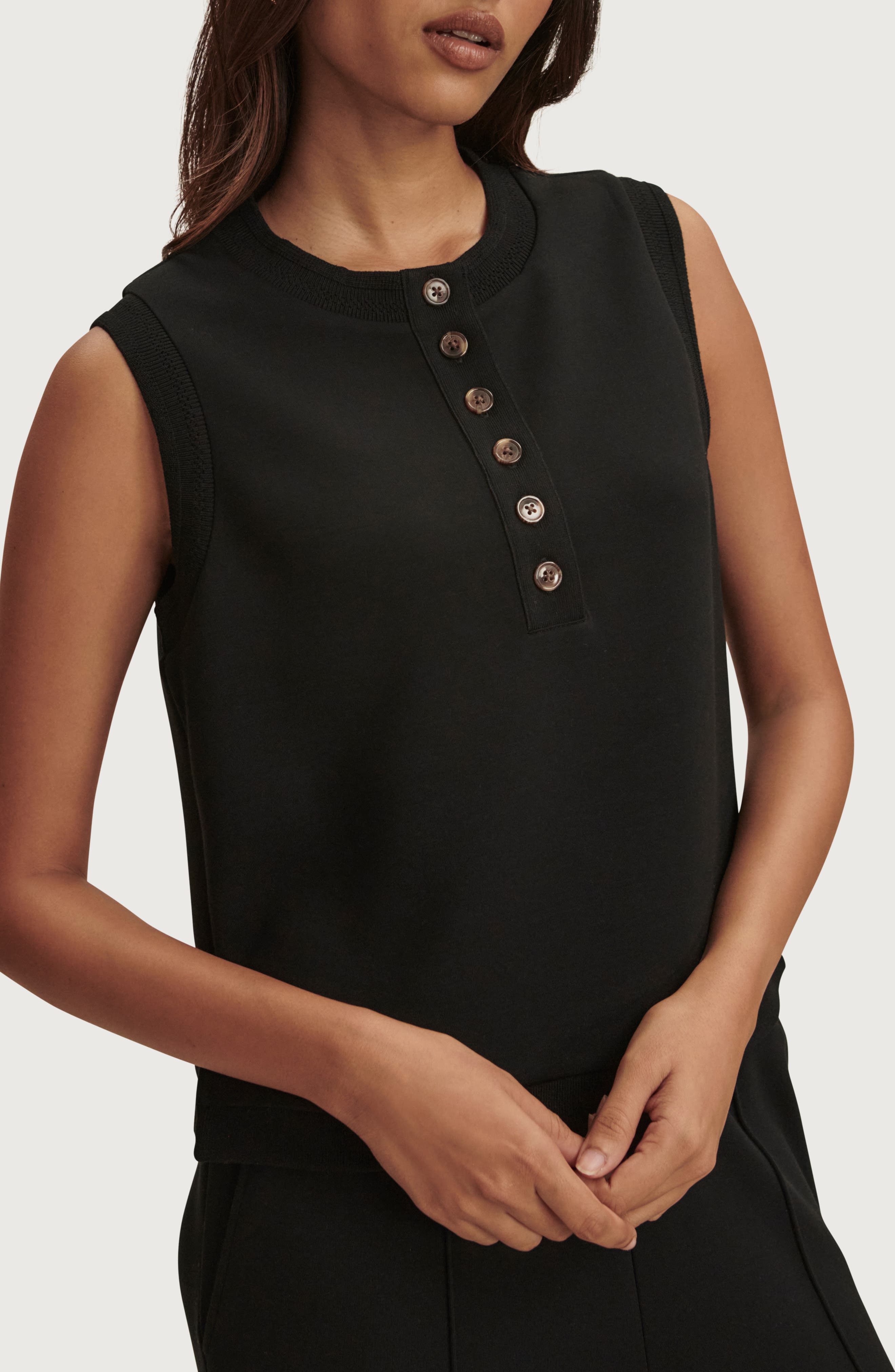 Varley Marla Button Placket Tank In Black