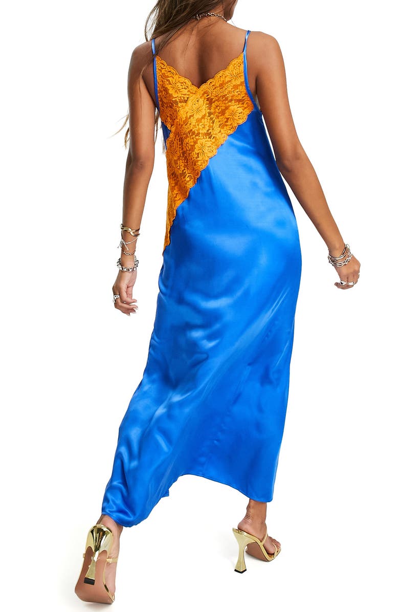 Topshop Contrast Lace Maxi Slipdress, Alternate, color, 