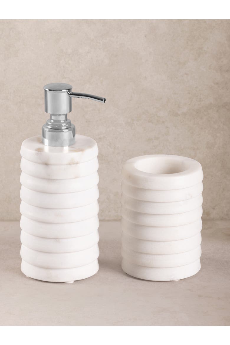 Raavi Marble Lotion Dispenser & Tumbler Set, Main, color, Ivory White