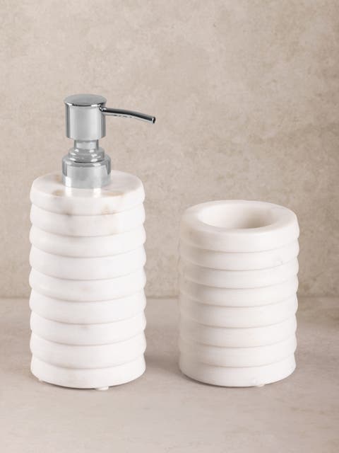 Raavi Marble Lotion Dispenser & Tumbler Set