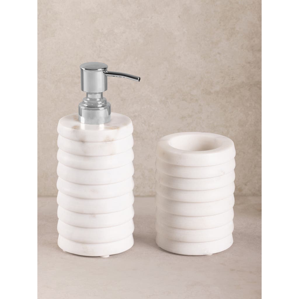 Gauri Kohli Raavi Marble Lotion Dispenser & Tumbler Set In White