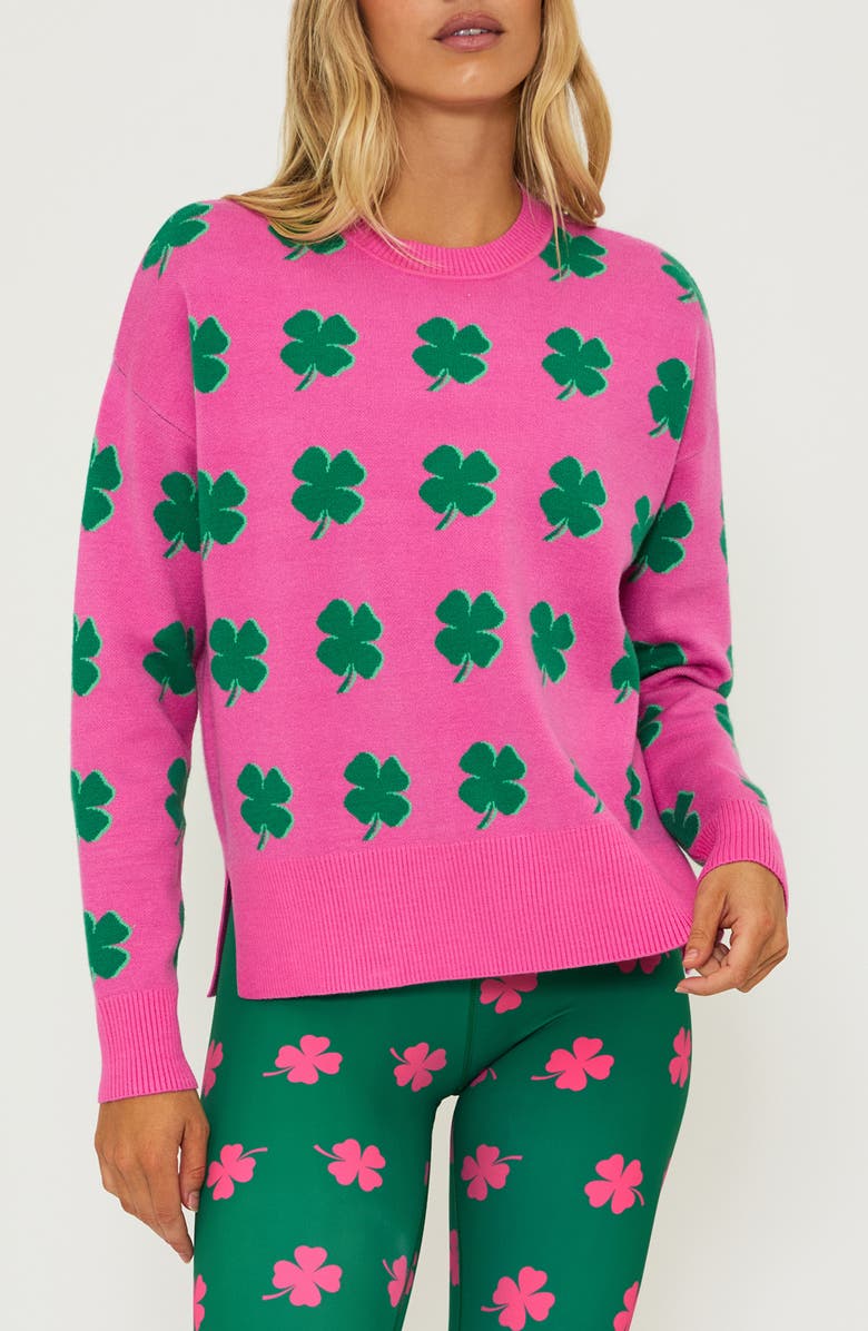 Beach Riot Callie Clover Jacquard Crewneck Sweater, Main, color, 