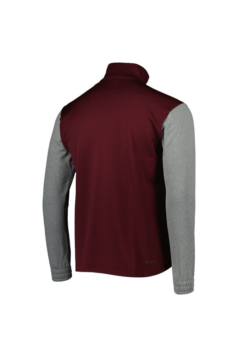 Men's adidas Maroon/Heathered Gray Mississippi State Bulldogs Team AEROREADY Half-Zip Top, Alternate, color, Maroon