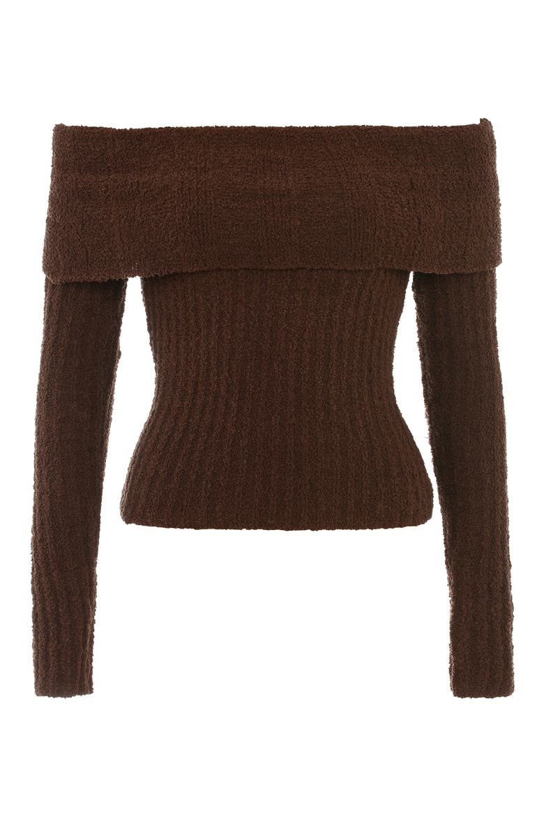 Saffron Rib Off the Shoulder Crop Sweater, Alternate, color, CHOCOLATE BROWN