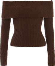 HOUSE OF CB Saffron Rib Off the Shoulder Crop Sweater